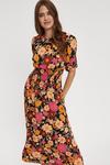 Dorothy Perkins Tall Pink Brown Floral Shirred Midi Dress thumbnail 2
