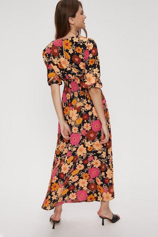 Dorothy Perkins Tall Pink Brown Floral Shirred Midi Dress 3