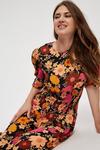 Dorothy Perkins Tall Pink Brown Floral Shirred Midi Dress thumbnail 4