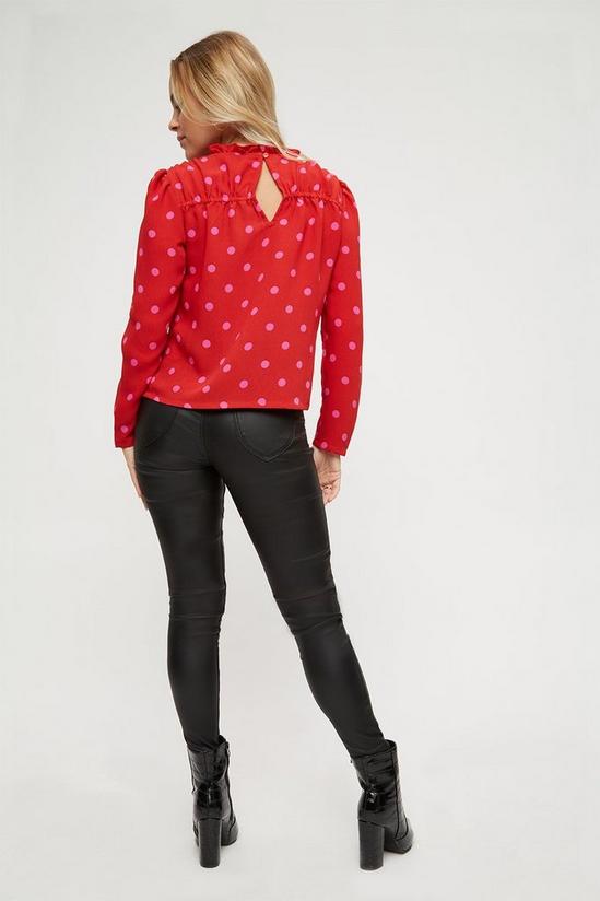 Dorothy Perkins Petite Red Spot Shirred High Neck Top 3