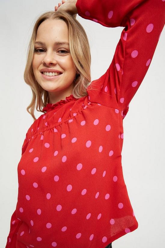 Dorothy Perkins Petite Red Spot Shirred High Neck Top 4
