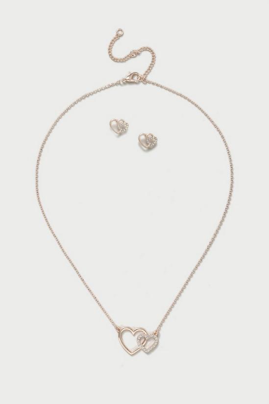 Dorothy Perkins Double Heart Necklace And Stud Set 1