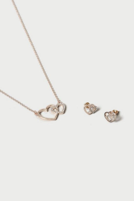 Dorothy Perkins Double Heart Necklace And Stud Set 2