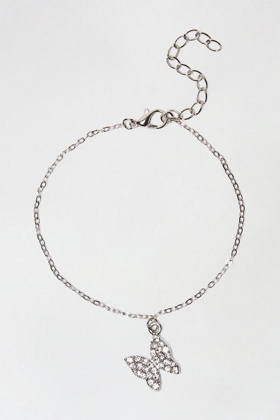 Dorothy Perkins Silver Diamante Butterfly Detail Anklet 1