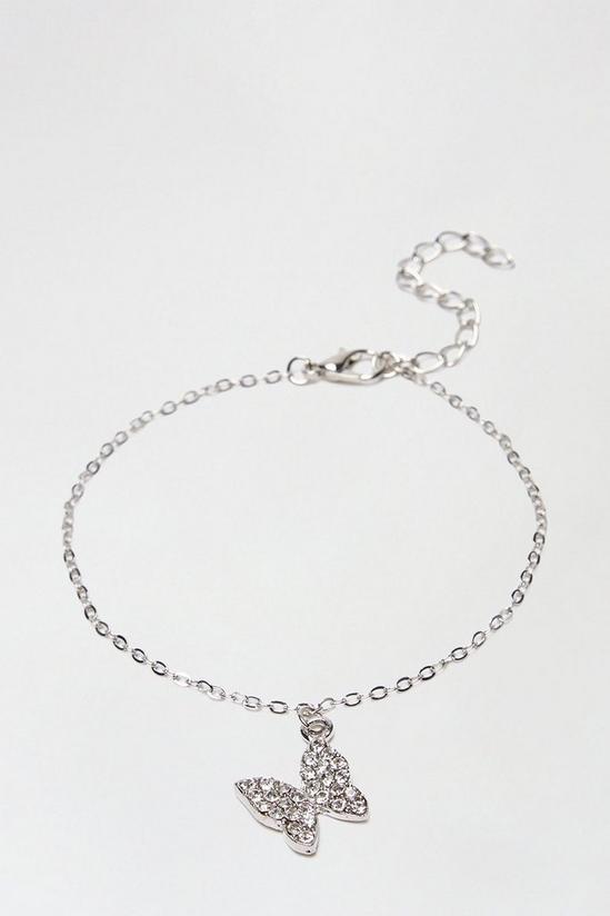 Dorothy Perkins Silver Diamante Butterfly Detail Anklet 2