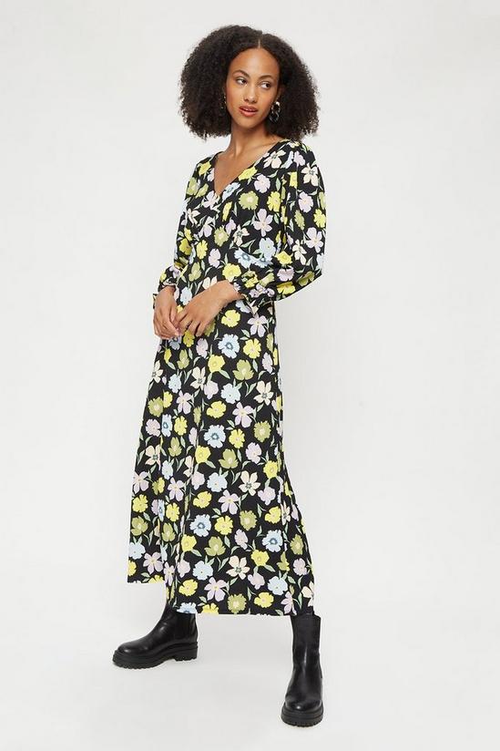 Dorothy Perkins Tall Large Multi Floral 3q Sleeve Midi Dress 2