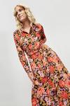 Dorothy Perkins Orange Floral Long Sleeve Midi Shirt Dress thumbnail 1