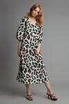 Dorothy Perkins Green Leopard Satin Volume Sleeve Midi Dress thumbnail 1