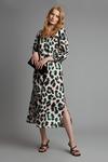 Dorothy Perkins Green Leopard Satin Volume Sleeve Midi Dress thumbnail 2