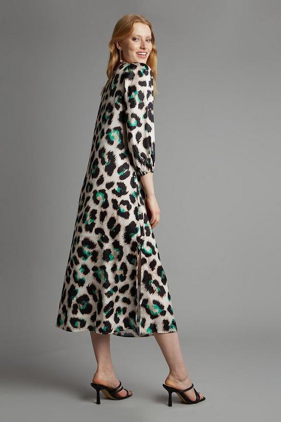 Dorothy Perkins Green Leopard Satin Volume Sleeve Midi Dress 3