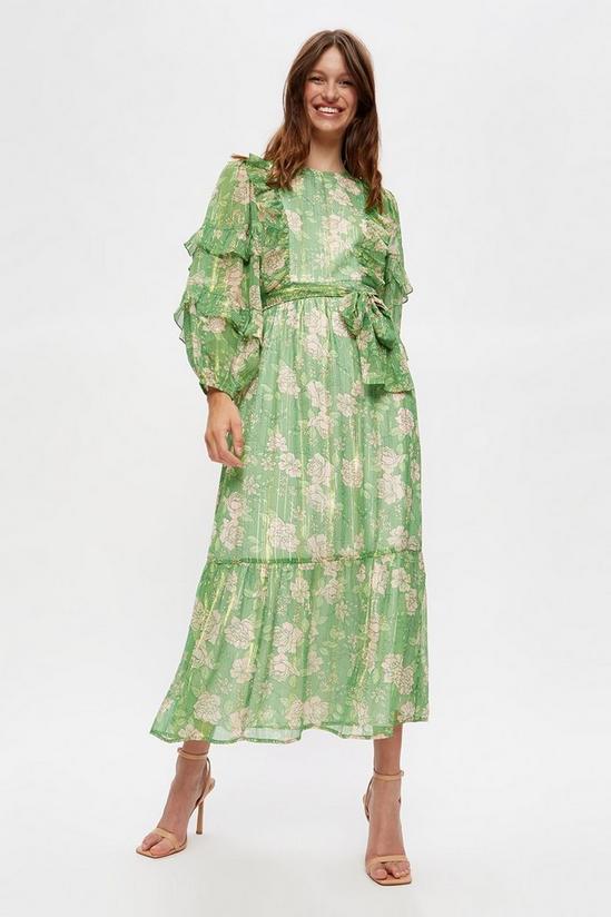 Dorothy Perkins Large Green Floral Ruffle Midaxi Dress 1