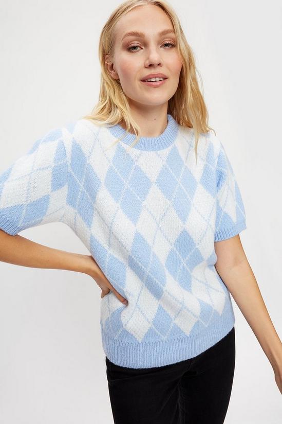 Dorothy Perkins Knitted Argyle Short Sleeve T-shirt 1