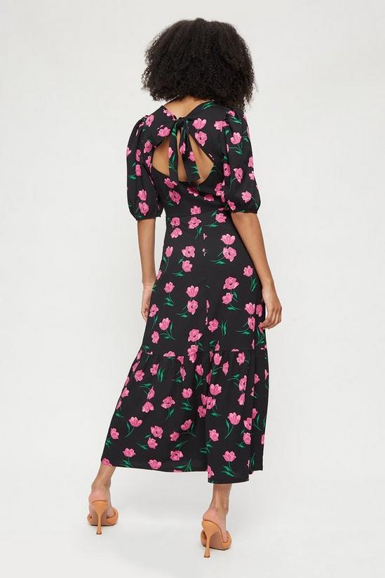 Dorothy Perkins Tall Pink Floral Crinkle Tie Back Midi Dress 3