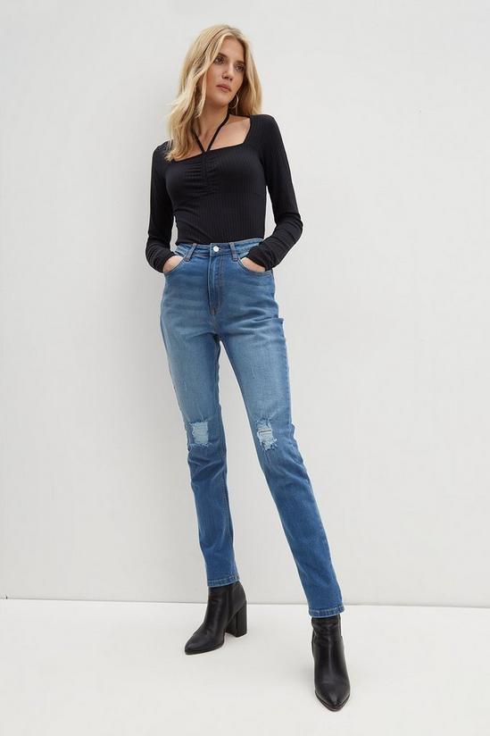 Dorothy Perkins Tall Midwash Ripped Knee Mom Jeans 4