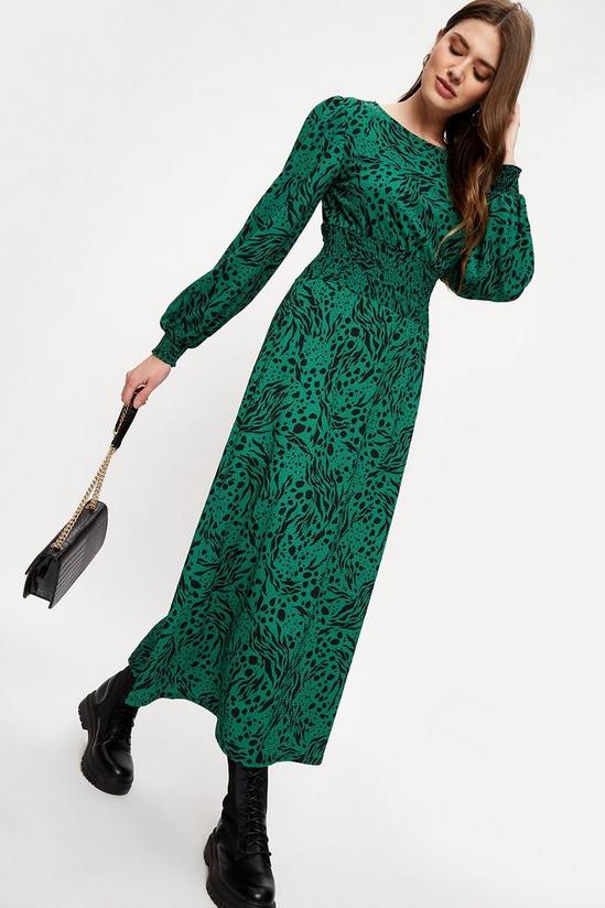 Dorothy Perkins Tall Green Zebra Shirred Waist Midi Dress 1
