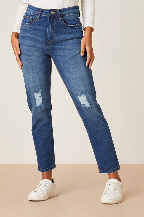 Dorothy Perkins Petite Midwash Ripped Mom Jeans 1