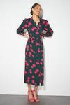 Dorothy Perkins Tall Olive Pink Floral Shirt Midi Dress thumbnail 1