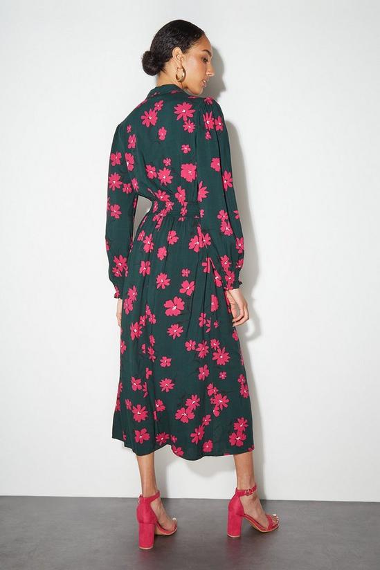 Dorothy Perkins Tall Olive Pink Floral Shirt Midi Dress 3