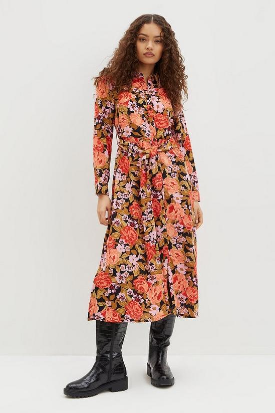 Dorothy Perkins Petite Floral Long Sleeve Shirt Midi Dress 1