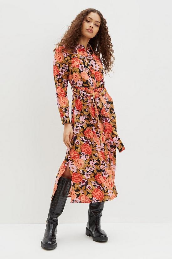Dorothy Perkins Petite Floral Long Sleeve Shirt Midi Dress 2