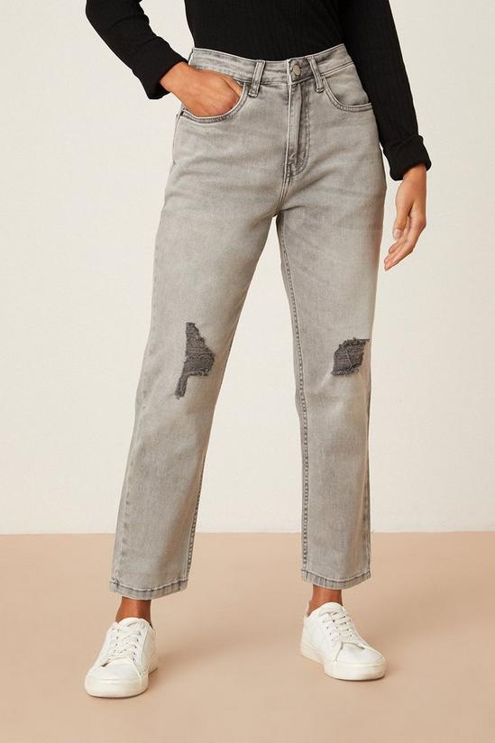 Dorothy Perkins Petite Grey Ripped Mom Jeans 1