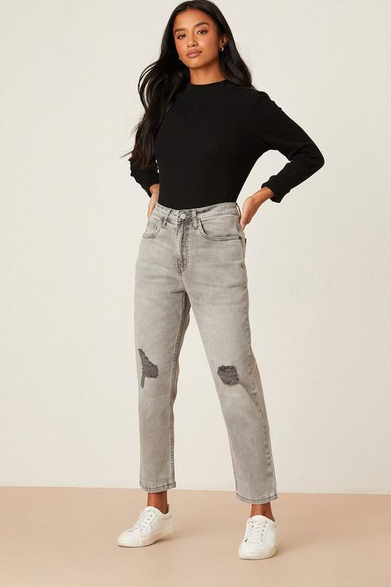 Dorothy Perkins Petite Grey Ripped Mom Jeans 2