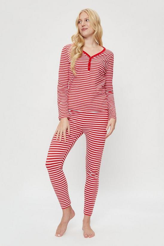 Dorothy Perkins Red and White Stripe Henley Pyjama Set 1
