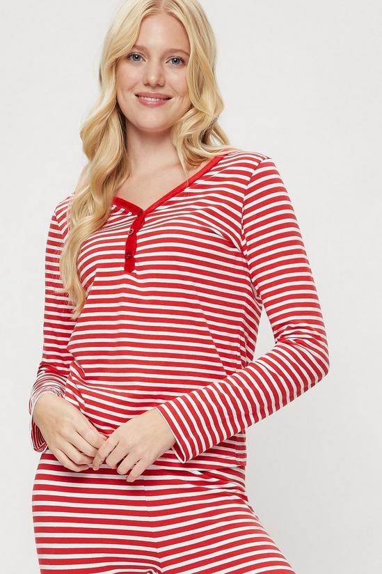 Dorothy Perkins Red and White Stripe Henley Pyjama Set 4