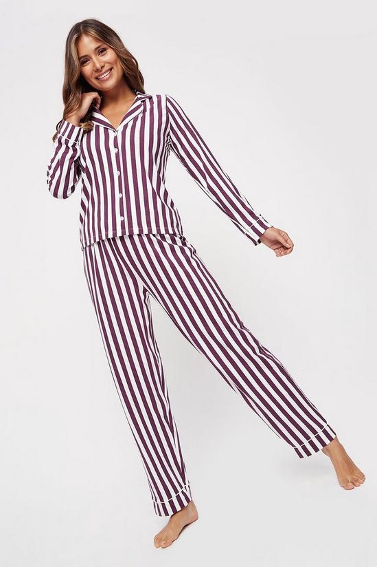 Dorothy Perkins Purple Stripe Revere Shirt And Wide Leg set 1