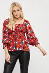 Dorothy Perkins Red Floral Shirred Volume Sleeve Top thumbnail 1
