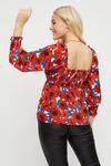 Dorothy Perkins Red Floral Shirred Volume Sleeve Top thumbnail 3