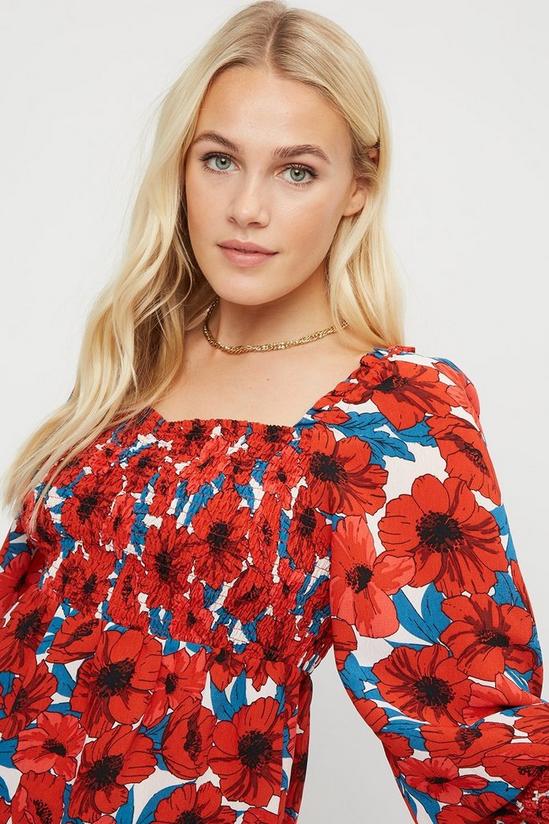 Dorothy Perkins Red Floral Shirred Volume Sleeve Top 4