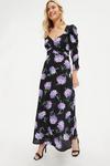 Dorothy Perkins Purple Floral Ruched Sleeve Maxi Dress thumbnail 2