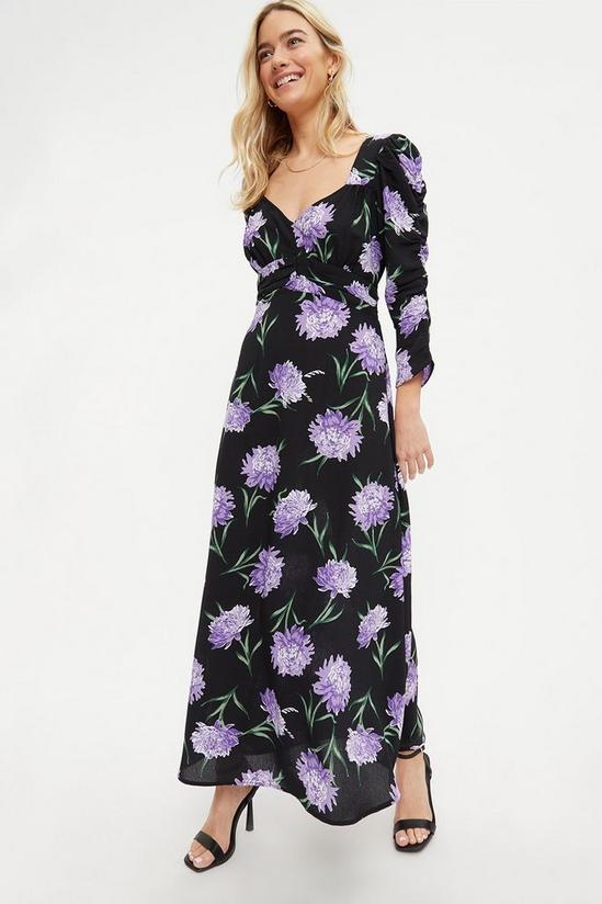 Dorothy Perkins Purple Floral Ruched Sleeve Maxi Dress 2