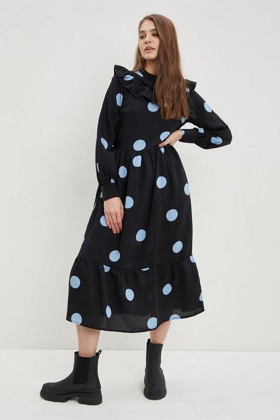 Dorothy Perkins Blue Spot Print Ruffle Yoke Midi Dress 1