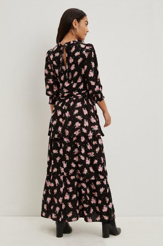 Dorothy Perkins Petite Black Pink Rose Tiered Maxi Dress 3