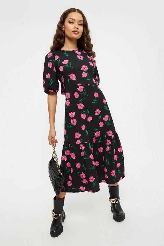 Dorothy Perkins Petite Pink Floral Crinkle Tieback Midi Dress 2
