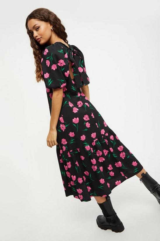 Dorothy Perkins Petite Pink Floral Crinkle Tieback Midi Dress 3