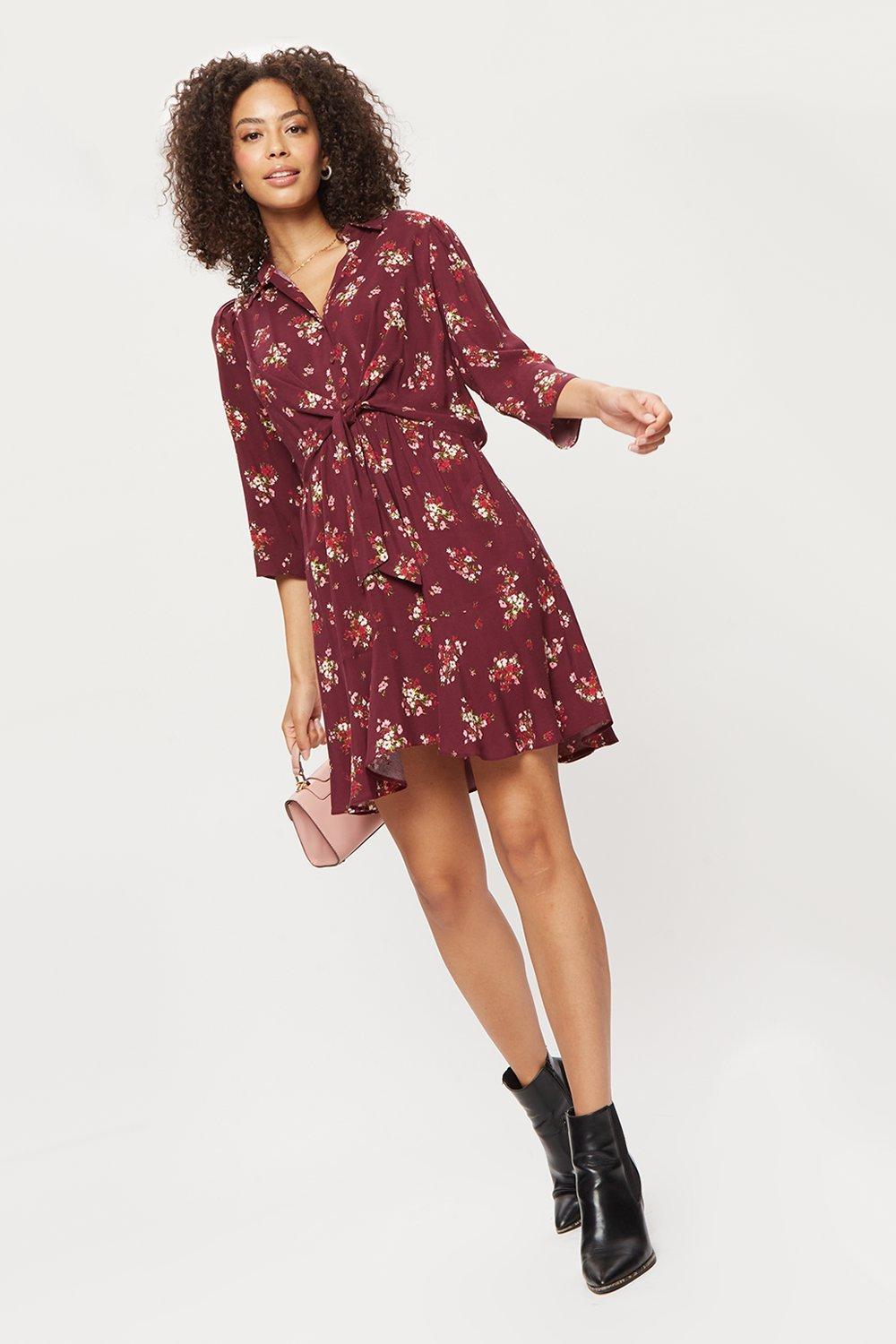 Dresses Wine Ditsy Mini Shirt Dress Dorothy Perkins