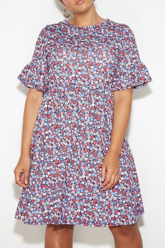 Dorothy Perkins Curve Blue Floral Frill Sleeve Mini Dress 4