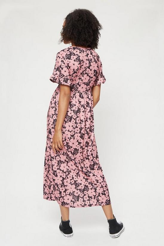 Dorothy Perkins Tall Pink Large Floral Smock Midi Dress 3