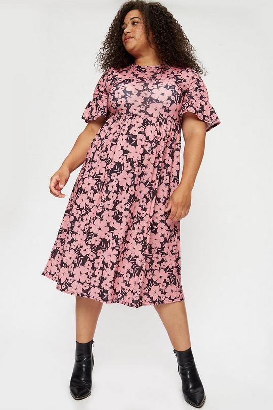 Dorothy Perkins Curve Pink Floral Frill Sleeve Midi Dress 2