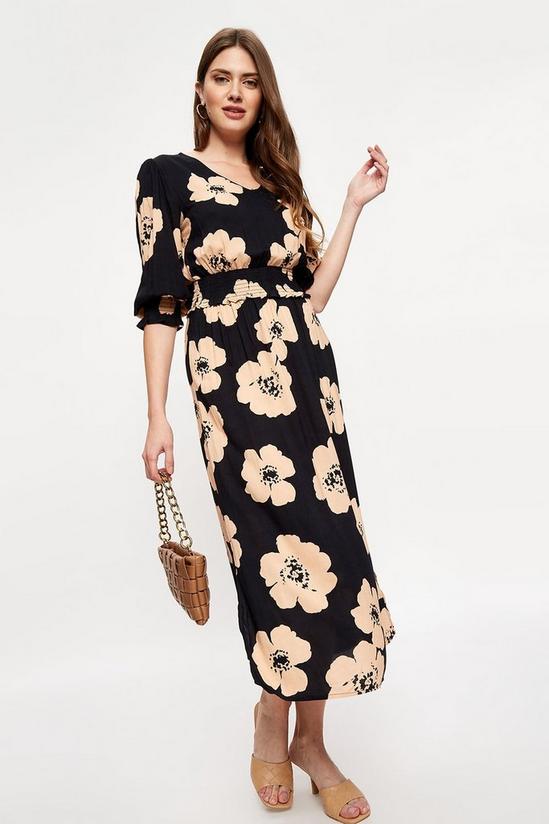Dorothy Perkins Tall Mono Large Floral Shirred Midi Dress 2
