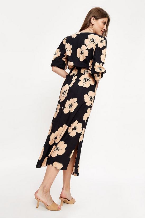 Dorothy Perkins Tall Mono Large Floral Shirred Midi Dress 3