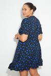 Dorothy Perkins Curve Black Blue Rose Shirred Cuff Mini Dress thumbnail 3