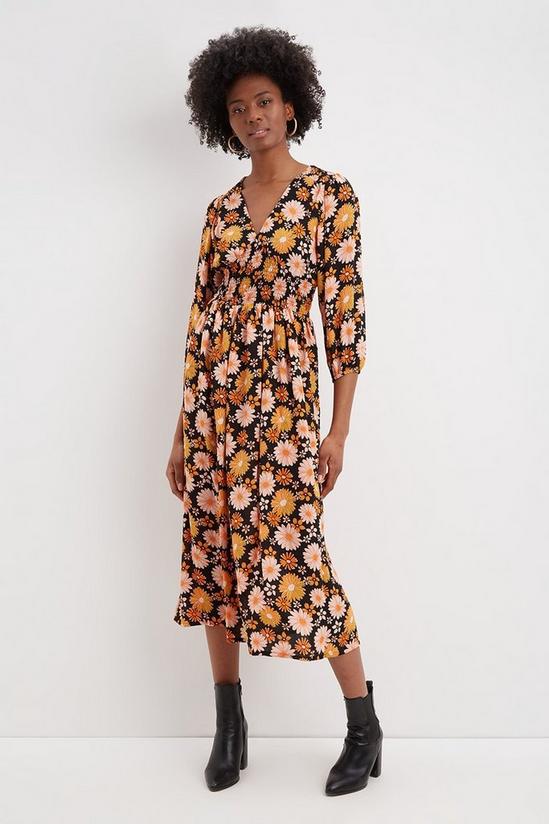 Dorothy Perkins Tall Floral Shirred Empire Waist Midi Dress 1
