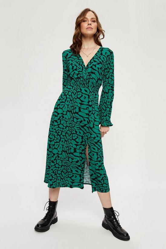 Dorothy Perkins Green Animal Print Shirred Waist Midi Dress 4