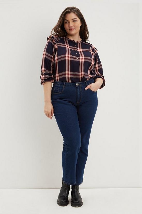 Dorothy Perkins Curve Navy Pink Check Long Sleeve Frill Top 2