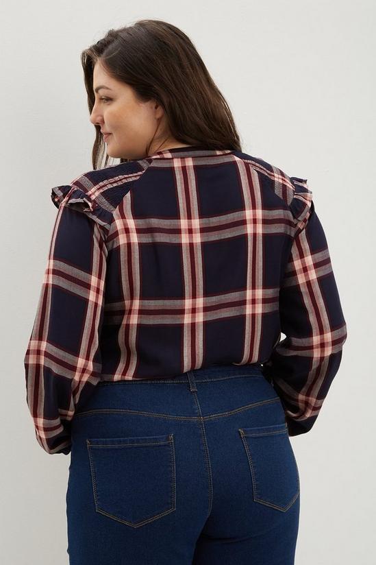 Dorothy Perkins Curve Navy Pink Check Long Sleeve Frill Top 3