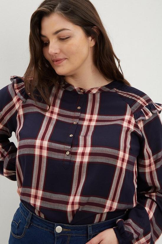 Dorothy Perkins Curve Navy Pink Check Long Sleeve Frill Top 4